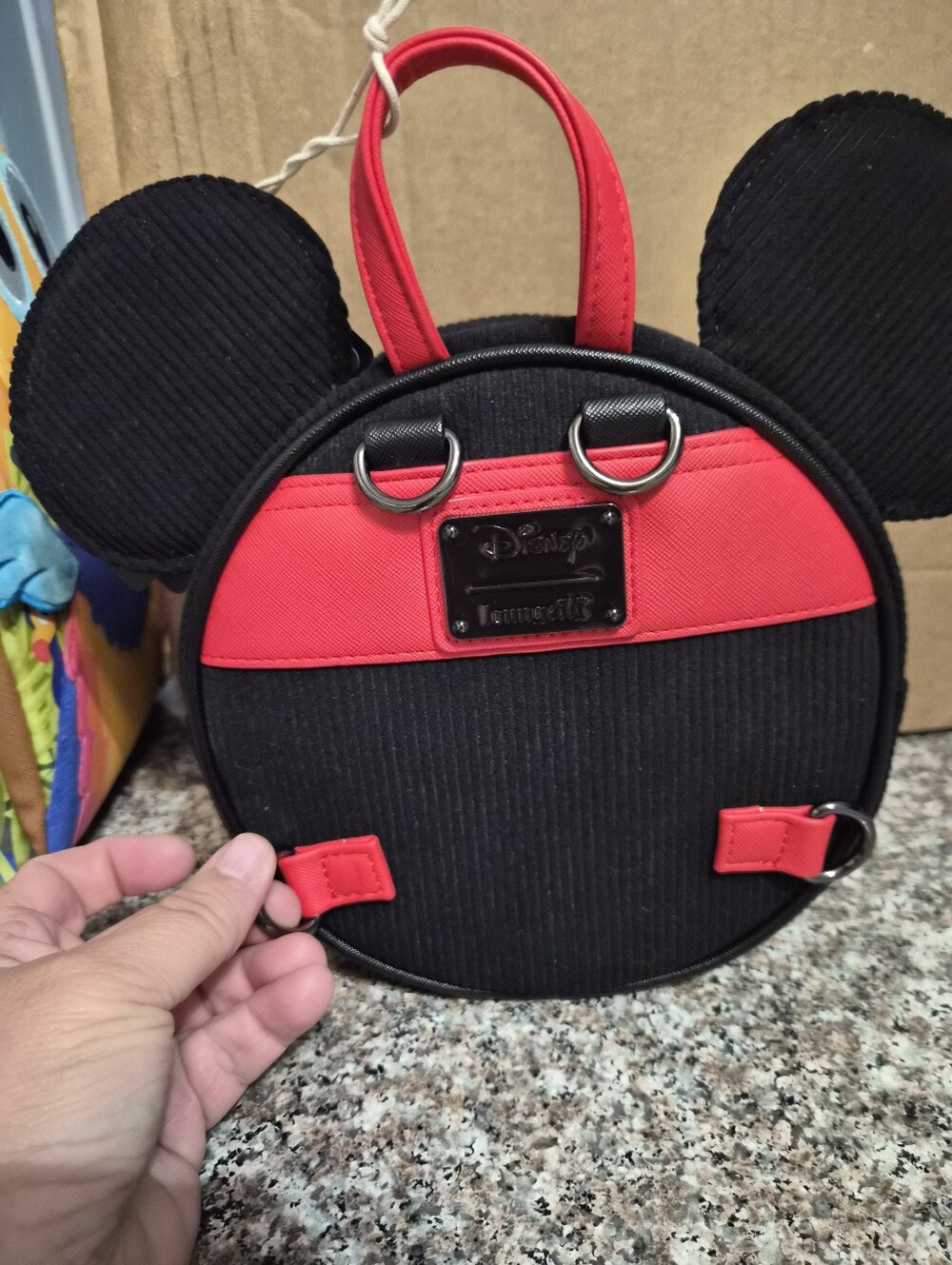 Disney Black and Red Mickey Ear Round Mini Backpack